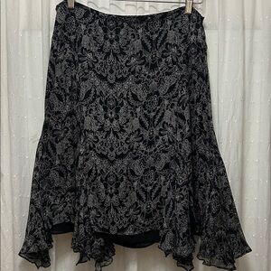 ICE Skirt Silk Size 10 Black/White Fairy Whimsigoth Dark Floral Asymmetrical
